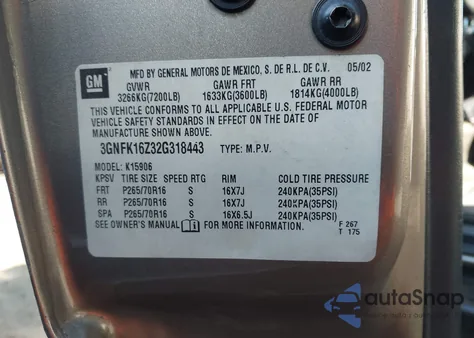 2002 Chevrolet Suburban 1500 Ls z USA, uszkodzony, nr VIN 3GNFK16Z32G318443